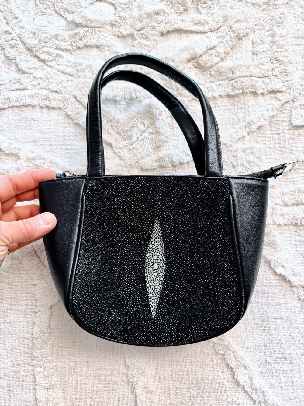 Stingray Black Leather Mini Tote Handbag Exotic Skin Top Handle Bag NWOT